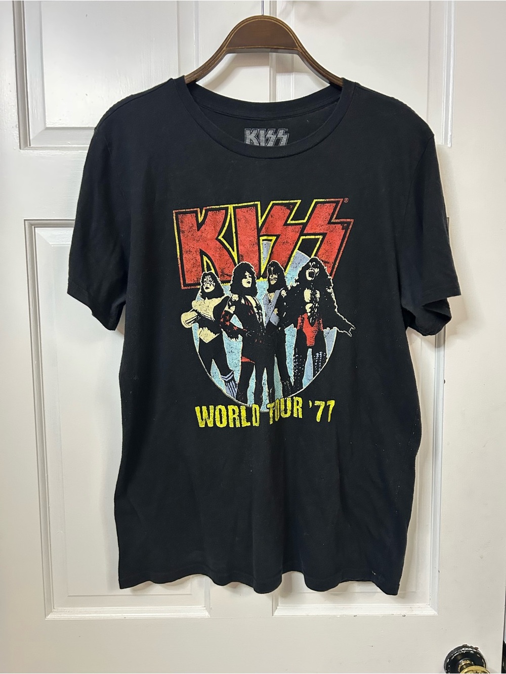Kiss Black Short Sleeve Graphic Tee with Red and Yellow Logo